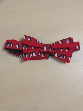 Boys Red Penguin Print Bow Tie